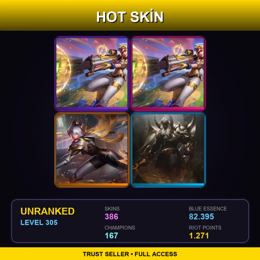 LAN | Lv305 | Unranked | 386 Skin | 167 Champ — LoL account