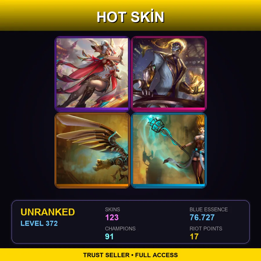 RU | Lv372 | Unranked | 123 Skin | 91 Champ — LoL account