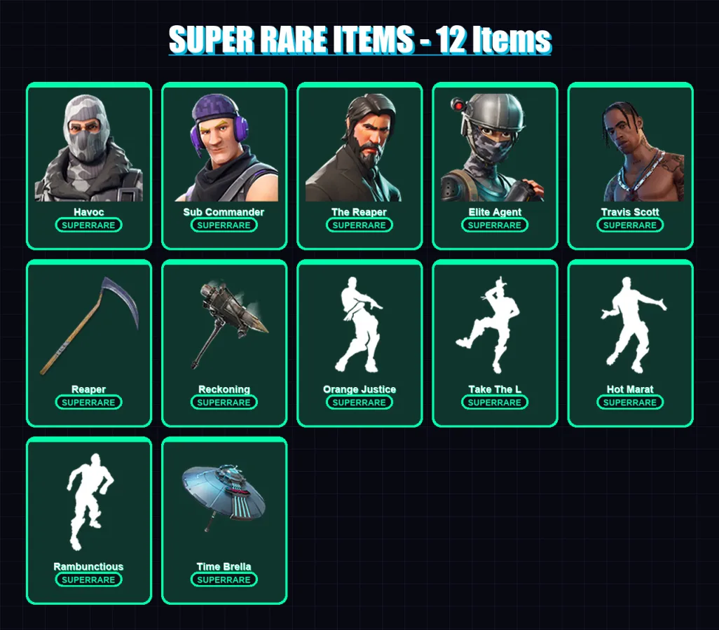 [SWITCH/PSN/PC] | Havoc | Sub Commander | The Reaper | Elite Agent | Travis Scott | 74 skin | 57 pickaxe | 84 emote | 67 glider | Lv852