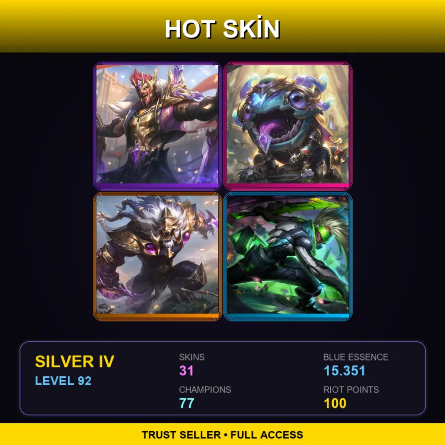 EUNE | Lv92 | Silver IV | 31 Skin | 77 Champ