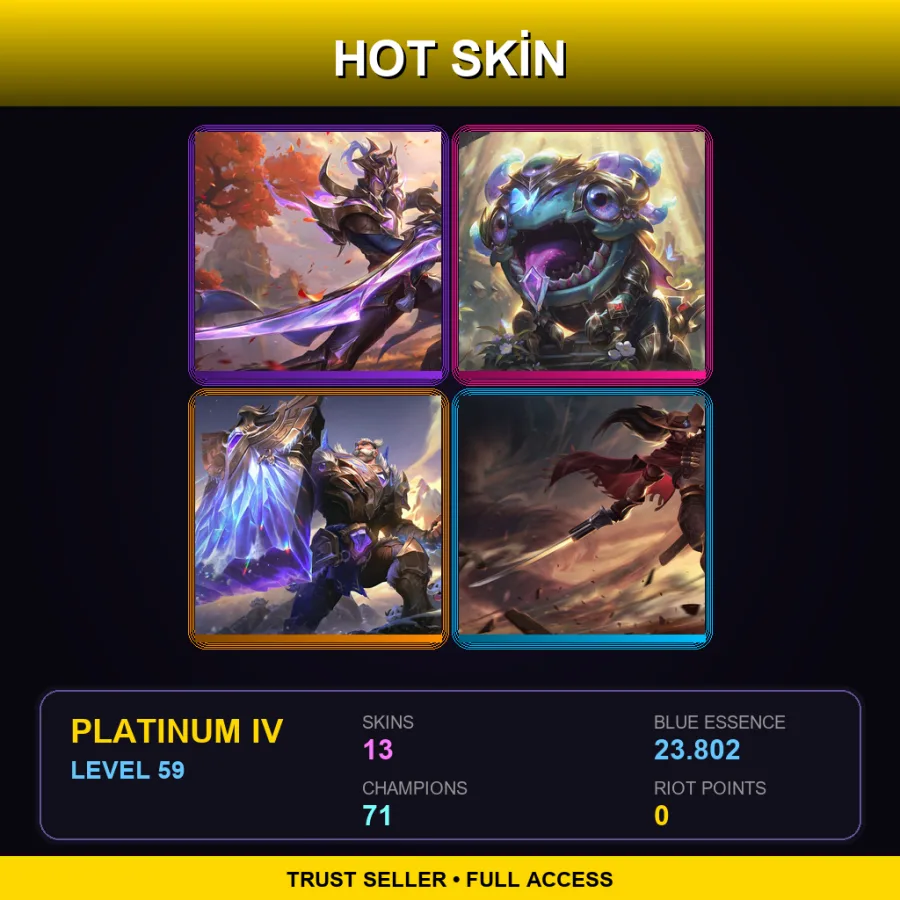 EUW | Lv59 | Platinum IV | 13 Skin | 71 Champ — LoL account
