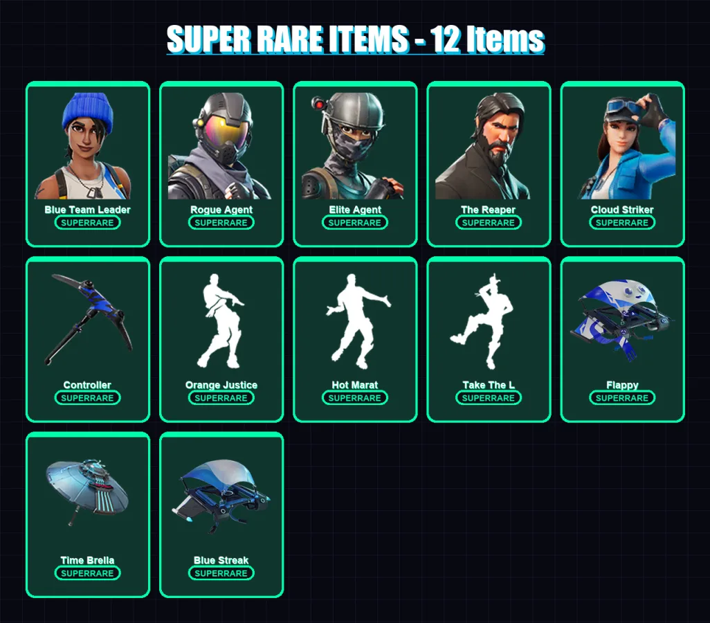[PC/XBOX/PSN] | Blue Team Leader | Rogue Agent | Elite Agent | The Reaper | Cloud Striker | 33 skin | 52 pickaxe | 59 emote | 71 glider | Lv1411
