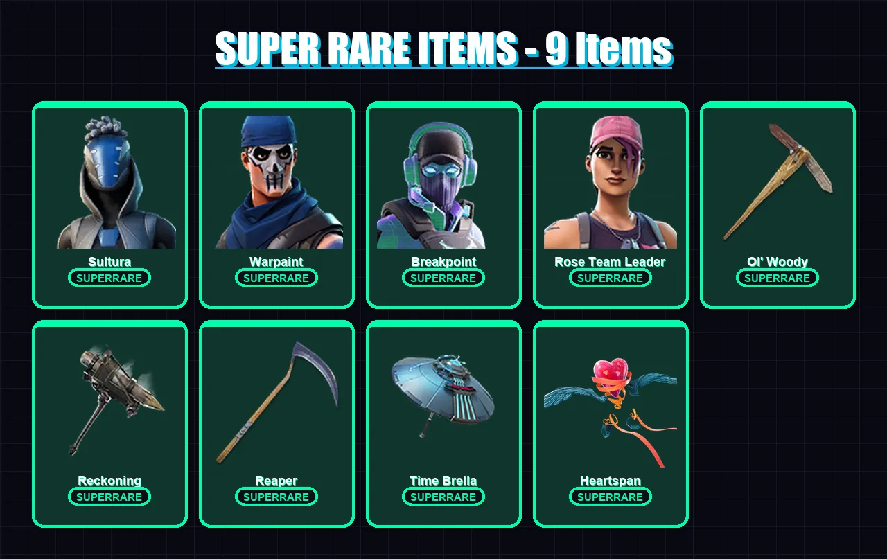 [PC] | Sultura | Warpaint | Breakpoint | Rose Team Leader | Deadpool | 101 skin | 93 pickaxe | 81 emote | 86 glider | Lv988