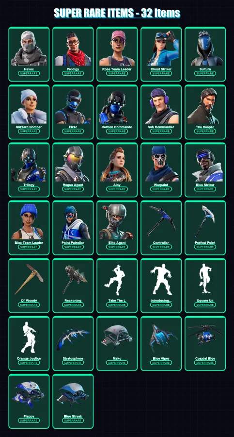 [PS4/PS5/XBOX/PC] | Havoc | Prodigy | Rose Team Leader | Cloud Striker | Sultura | 137 skin | 146 pickaxe | 94 emote | 97 glider | Lv991