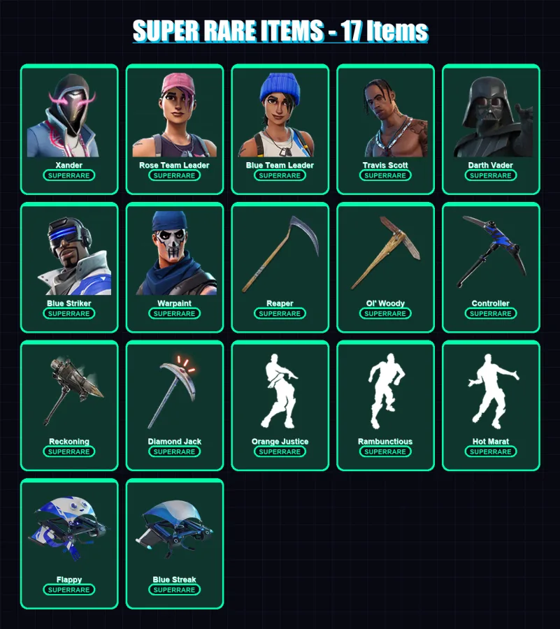 [PC/XBOX] | Xander | Rose Team Leader | Blue Team Leader | Travis Scott | Darth Vader | 115 skin | 157 pickaxe | 105 emote | 123 glider | Lv2580