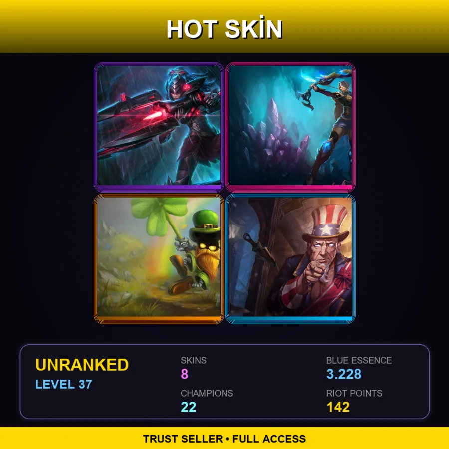NA | Lv37 | Unranked | 8 Skin | 22 Champ — LoL account