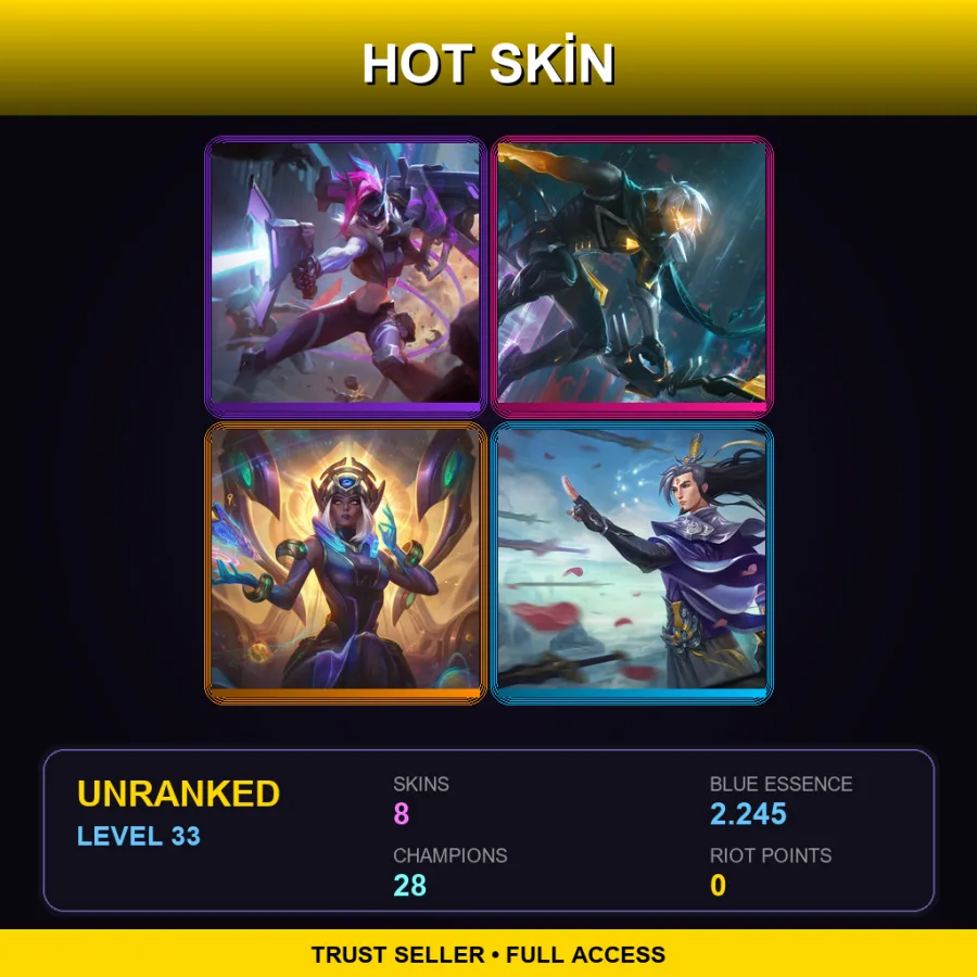 EUW | Lv33 | Unranked | 8 Skin | 28 Champ — LoL account