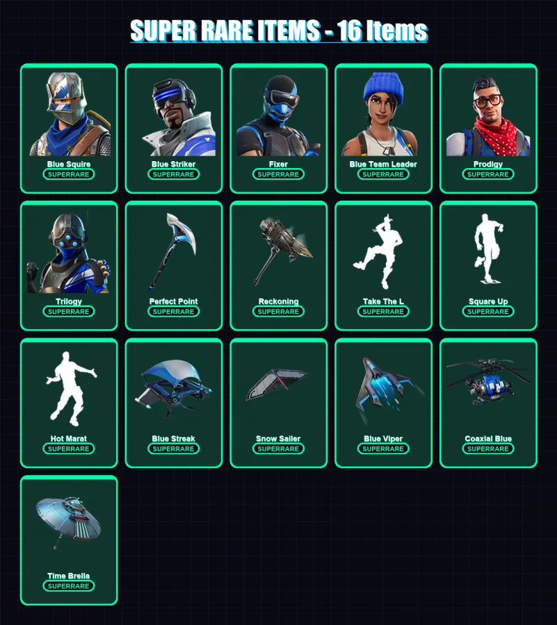 [PS4/PS5/XBOX/PC] | Blue Squire | Blue Striker | Fixer | Blue Team Leader | Prodigy | 30 skin | 34 pickaxe | 27 emote | 29 glider | Lv313