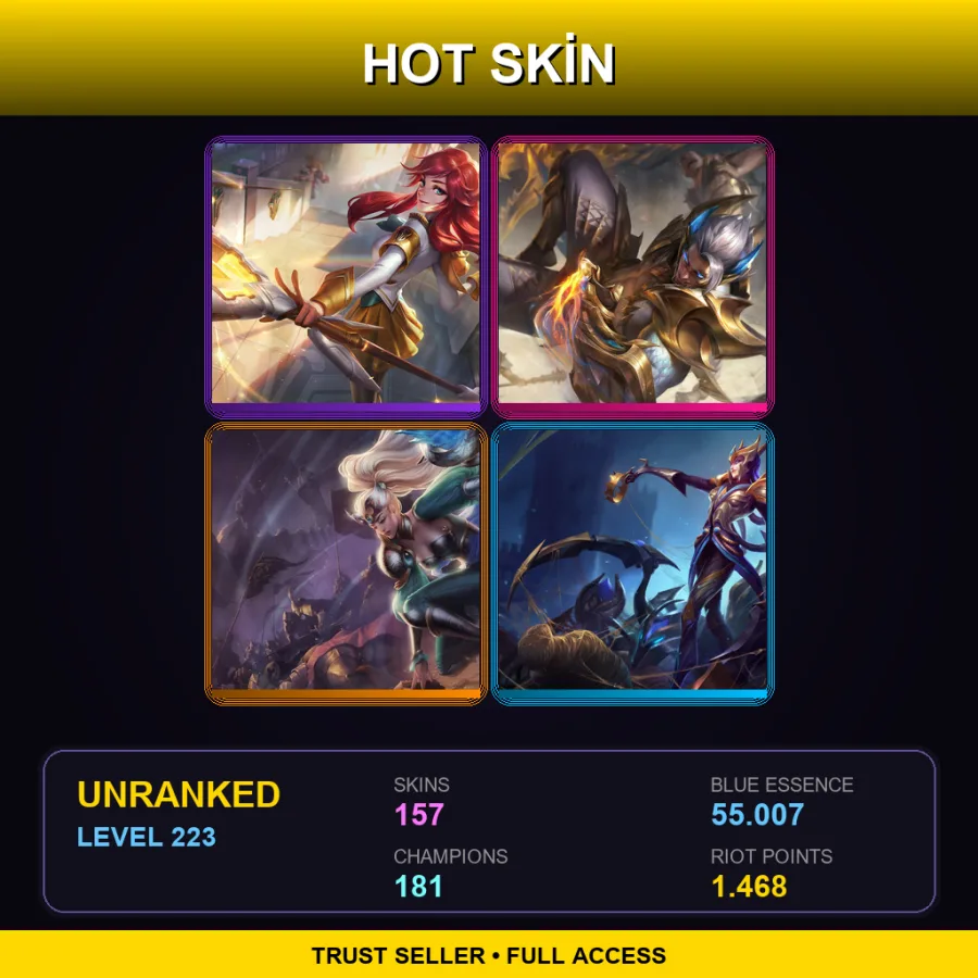 NA | Lv223 | Unranked | 157 Skin | 181 Champ