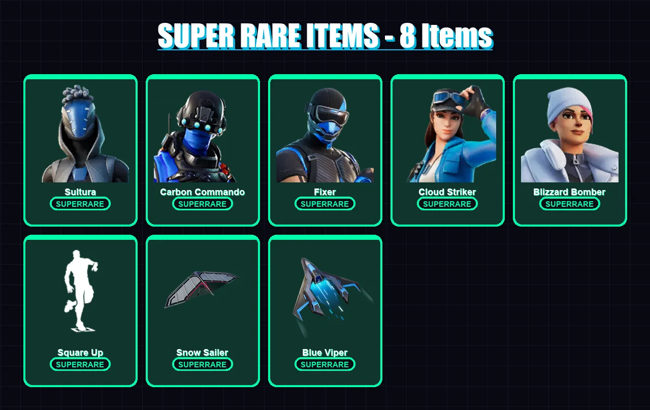 [PC/XBOX] | Sultura | Carbon Commando | Fixer | Cloud Striker | Blizzard Bomber | 17 skin | 34 pickaxe | 25 emote | 18 glider | Lv253