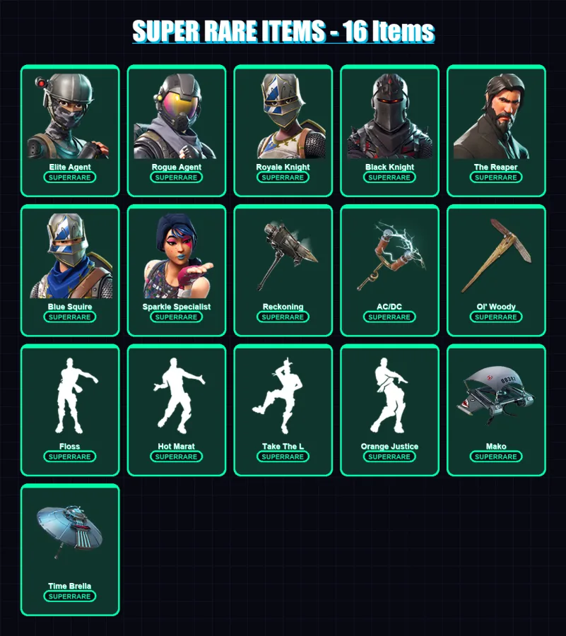[PC/XBOX/PSN] | Elite Agent | Rogue Agent | Royale Knight | Black Knight | The Reaper | 100 skin | 89 pickaxe | 84 emote | 84 glider | Lv1635