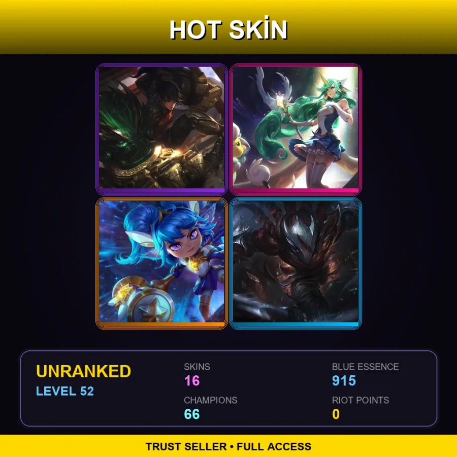 SG | Lv52 | Unranked | 16 Skin | 66 Champ — LoL account