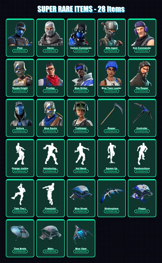 [PC/XBOX] | Fixer | Havoc | Carbon Commando | Elite Agent | Sub Commander | 97 skin | 97 pickaxe | 77 emote | 77 glider | Lv1299