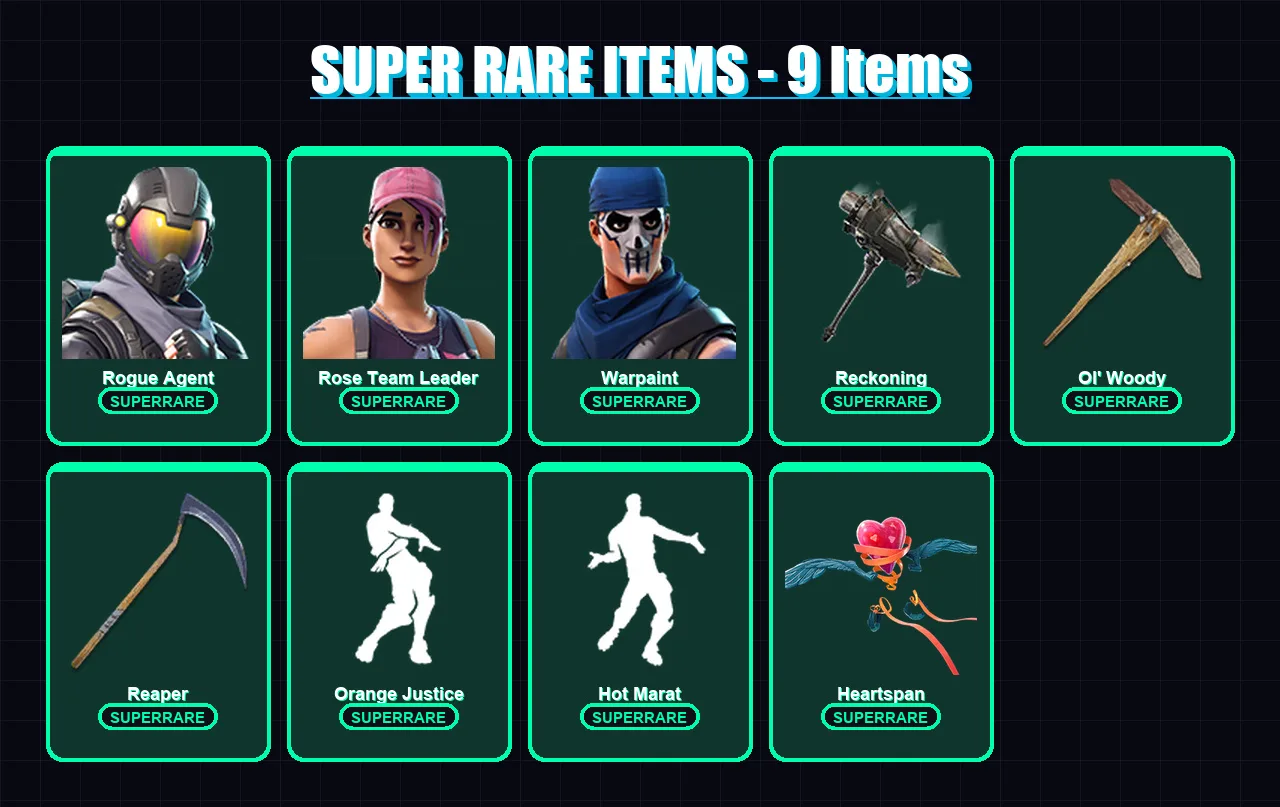 [PC/XBOX/PSN] | Rogue Agent | Rose Team Leader | Warpaint | Zenith | Ragnarok | 34 skin | 34 pickaxe | 45 emote | 45 glider | Lv600