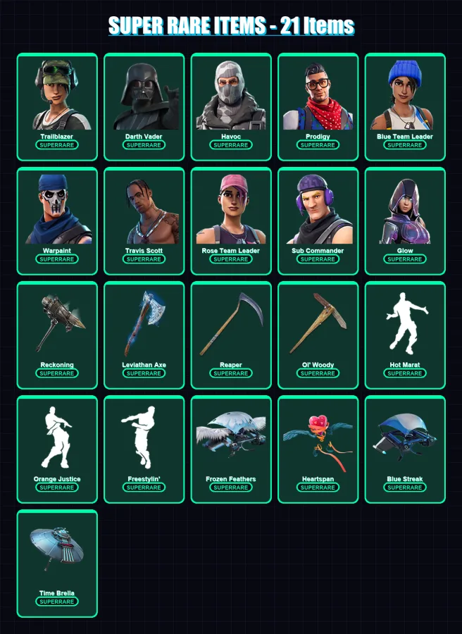 [PC/XBOX] | Trailblazer | Darth Vader | Havoc | Prodigy | Blue Team Leader | 176 skin | 189 pickaxe | 146 emote | 170 glider | Lv2555