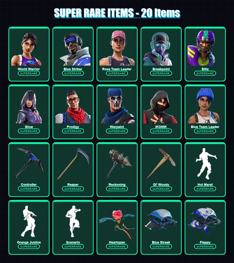 [PC/XBOX] | World Warrior | Blue Striker | Rose Team Leader | Breakpoint | Blitz | 161 skin | 106 pickaxe | 128 emote | 107 glider | Lv1422