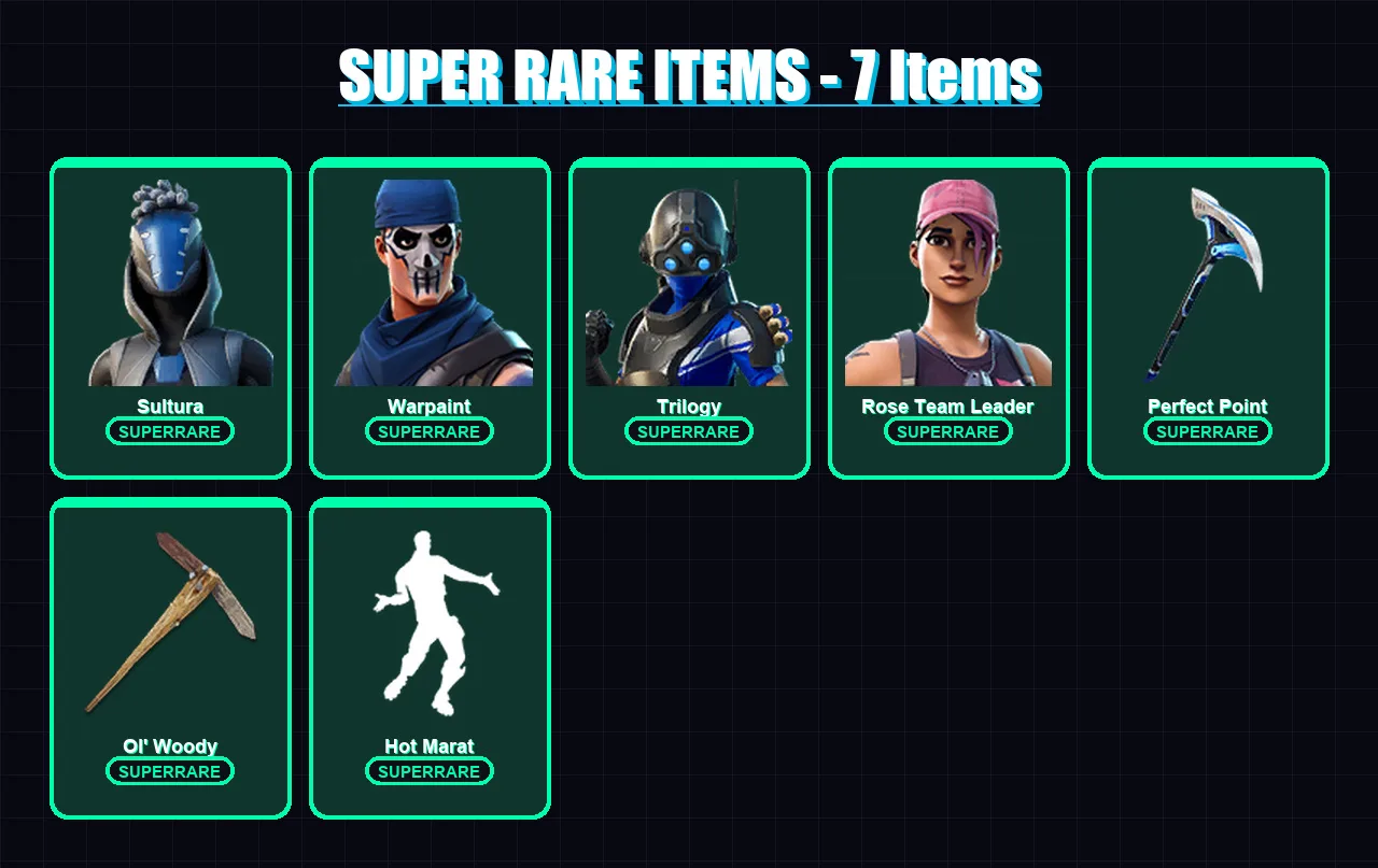 [PC/XBOX] | Sultura | Warpaint | Trilogy | Rose Team Leader | Ronin | 43 skin | 45 pickaxe | 49 emote | 45 glider | Lv546
