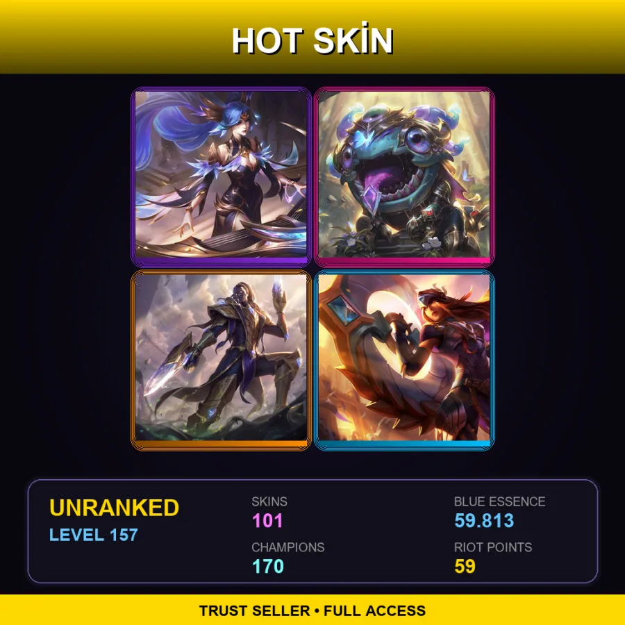 VN | Lv157 | Unranked | 101 Skin | 170 Champ — LoL account