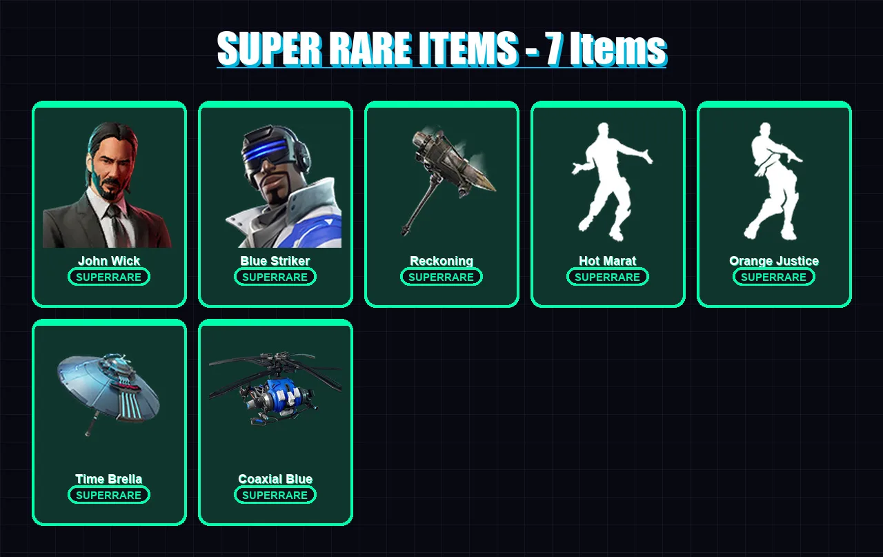 [PS4/PS5/XBOX/PC] | John Wick | Blue Striker | Mandalorian | Omegarok | Ronin | 85 skin | 113 pickaxe | 102 emote | 112 glider | Lv1728