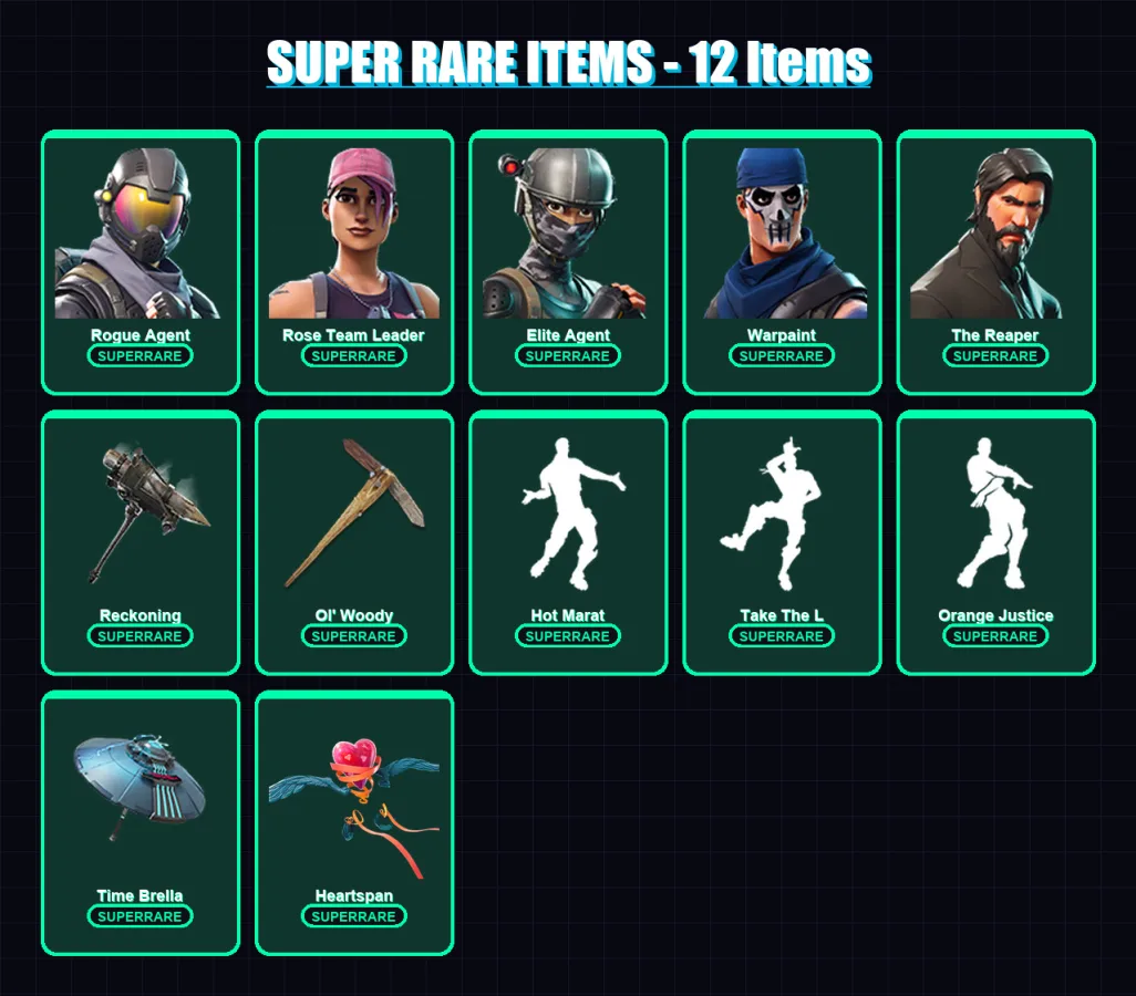 [PC/XBOX] | Rogue Agent | Rose Team Leader | Elite Agent | Warpaint | The Reaper | 80 skin | 97 pickaxe | 90 emote | 101 glider | Lv1571 — Fortnite account