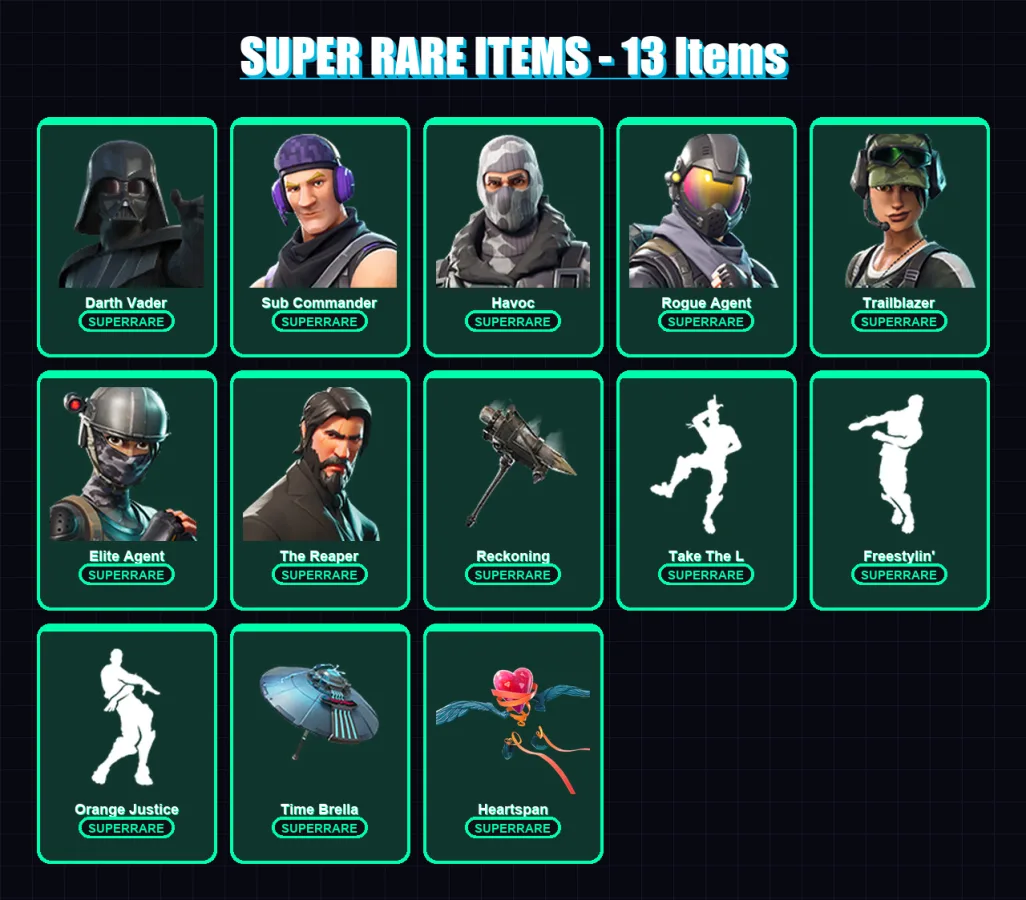 [PC/XBOX/PSN] | Darth Vader | Sub Commander | Havoc | Rogue Agent | Trailblazer | 164 skin | 144 pickaxe | 127 emote | 138 glider | Lv1720