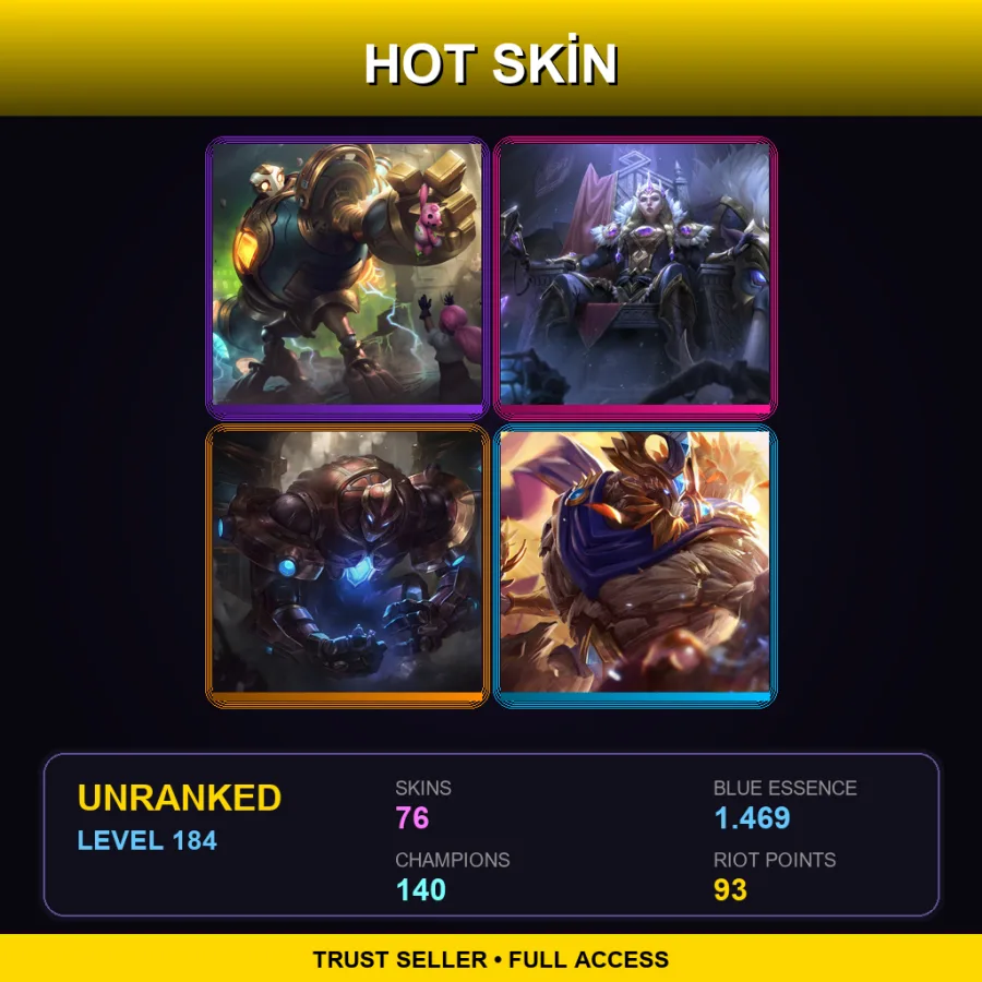 EUW | Lv184 | Unranked | 76 Skin | 140 Champ — LoL account