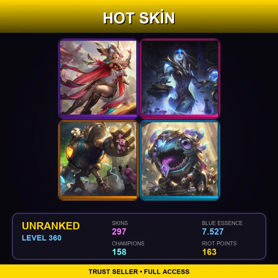 VN | Lv360 | Unranked | 297 Skin | 158 Champ — LoL account