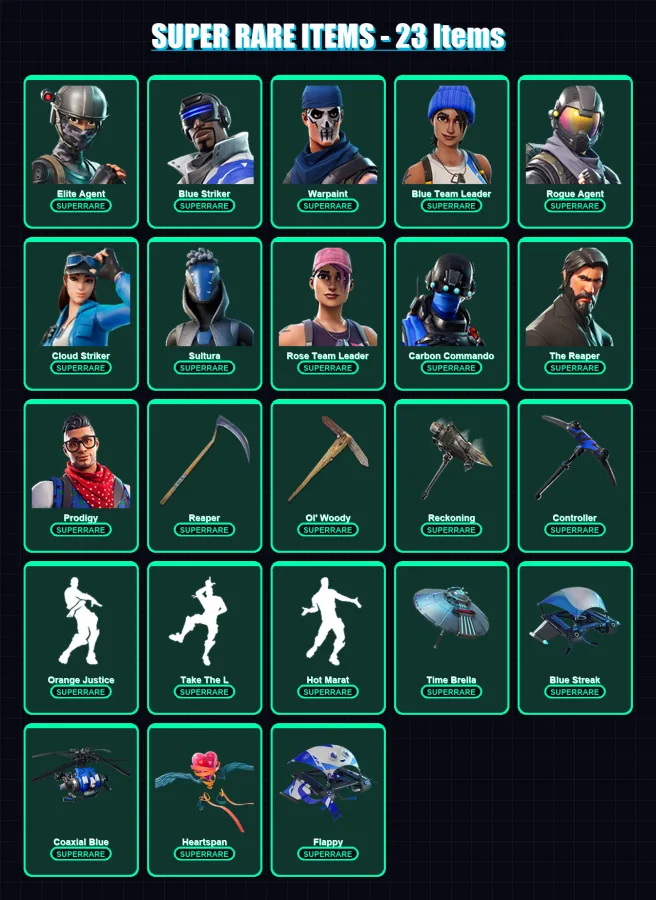 [PS4/PS5/XBOX/PC] | Elite Agent | Blue Striker | Warpaint | Blue Team Leader | Rogue Agent | 133 skin | 163 pickaxe | 153 emote | 144 glider | Lv202