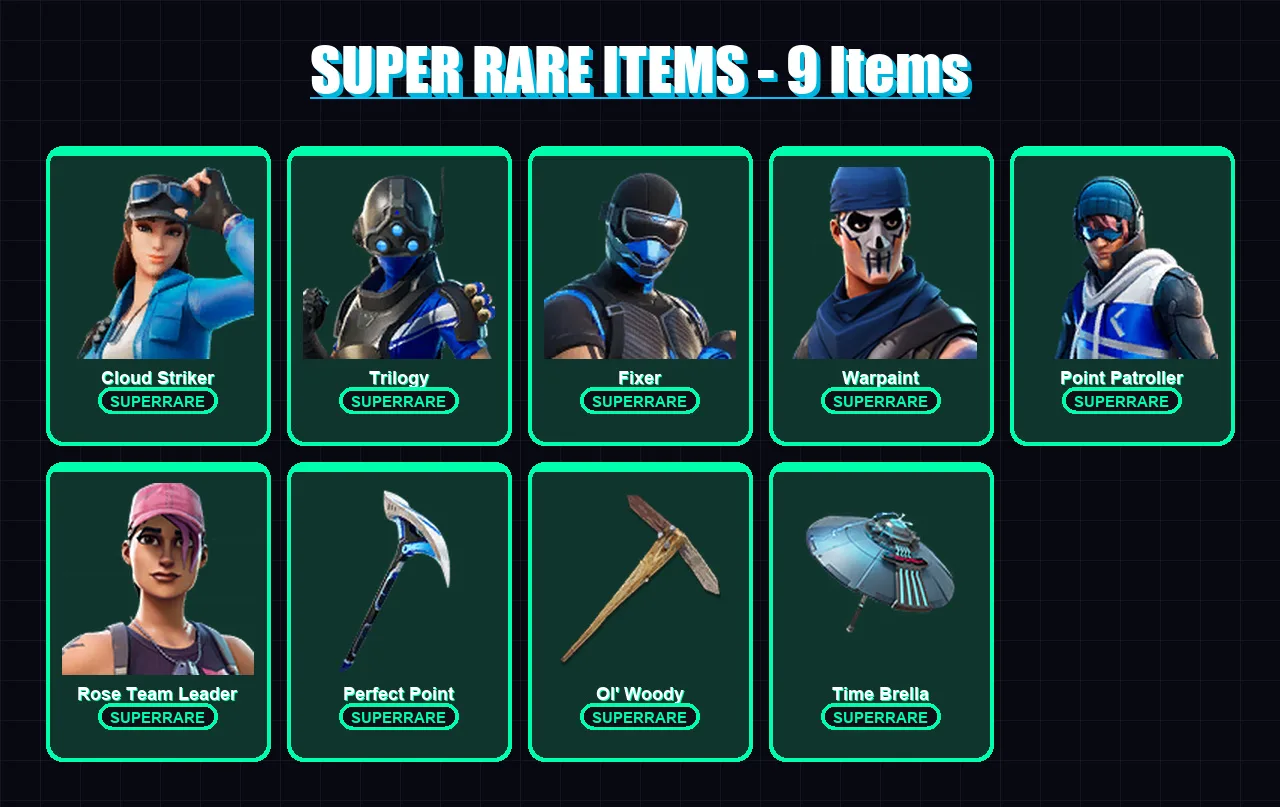 [PS4/PS5/XBOX/PC] | Cloud Striker | Trilogy | Fixer | Warpaint | Point Patroller | 126 skin | 148 pickaxe | 159 emote | 139 glider | Lv2161