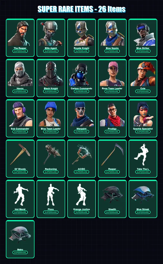 [PS4/PS5/XBOX/PC] | The Reaper | Elite Agent | Royale Knight | Blue Squire | Blue Striker | 150 skin | 108 pickaxe | 140 emote | 97 glider | Lv1775