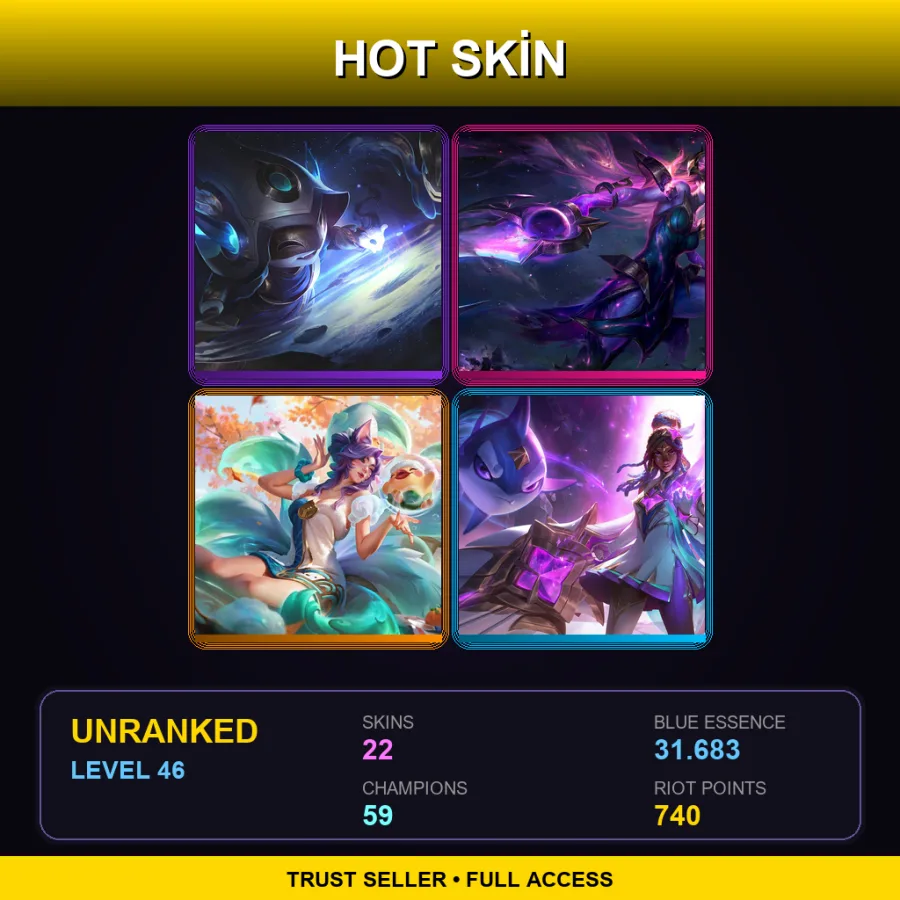 EUW | Lv46 | Unranked | 22 Skin | 59 Champ