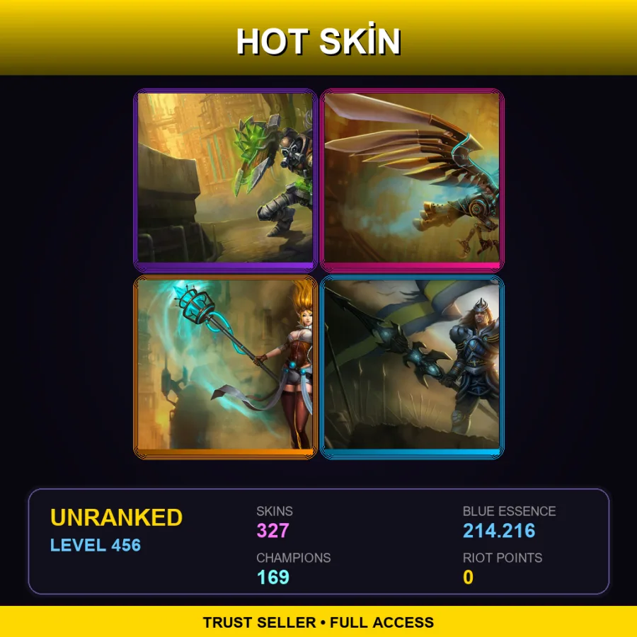 TW | Lv456 | Unranked | 327 Skin | 169 Champ — LoL account