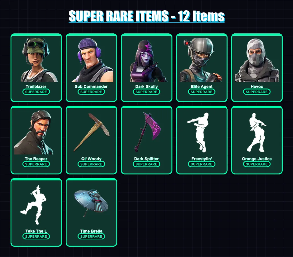 [PC] | Trailblazer | Sub Commander | Dark Skully | Elite Agent | Havoc | 28 skin | 51 pickaxe | 50 emote | 42 glider | Lv458 — Fortnite account