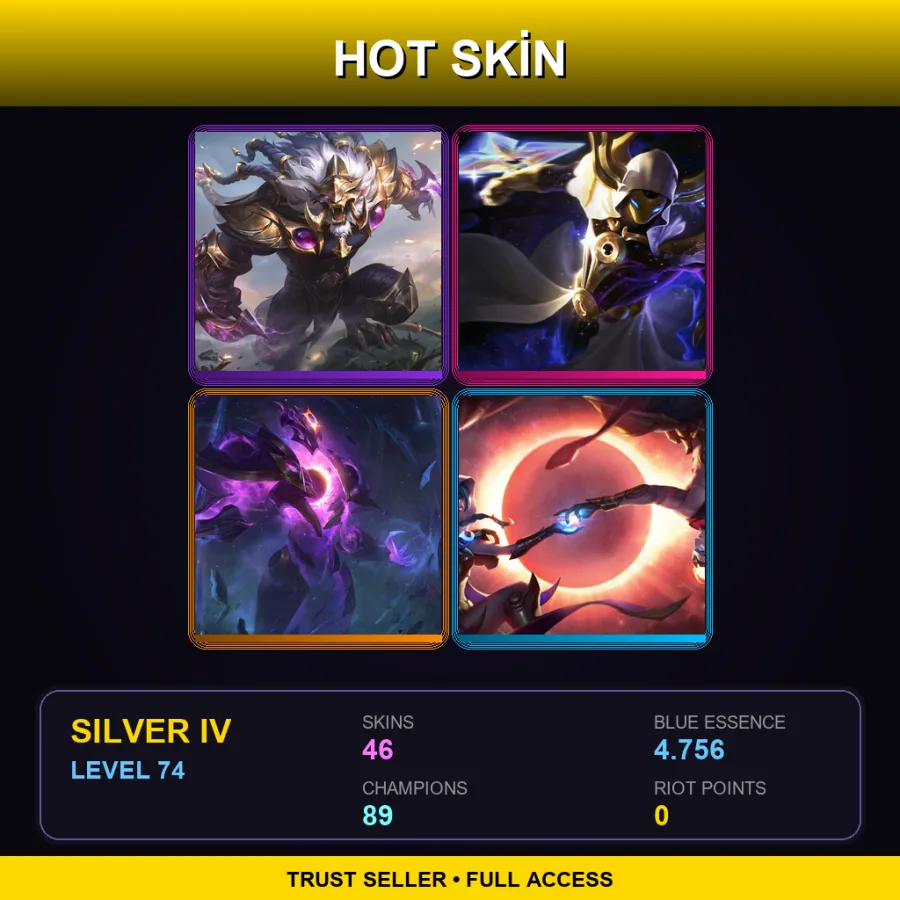 SG | Victorious Rengar | Cosmic Reaver Kassadin | Dark Star Xerath | Cosmic Dusk Xayah | 46 Skin | 89 Champ | Silver IV | Lv74