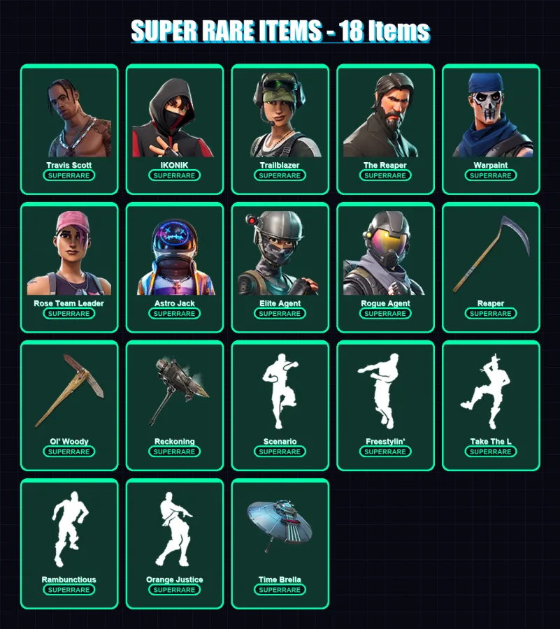 [PC/XBOX/PSN] | Travis Scott | IKONIK | Trailblazer | The Reaper | Omega | 200 skin | 131 pickaxe | 213 emote | 112 glider | Lv1426