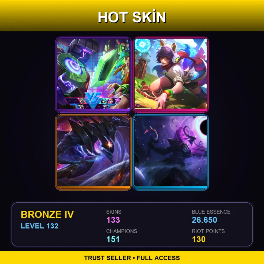EUW | Lv132 | Bronze IV | 133 Skin | 151 Champ — LoL account