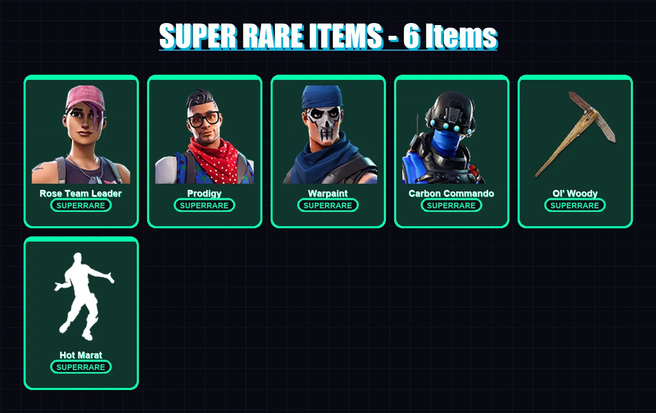 [PS4/PS5/XBOX/PC] | Rose Team Leader | Prodigy | Warpaint | Carbon Commando | Lt. Evergreen | 8 skin | 13 pickaxe | 13 emote | 15 glider | Lv138