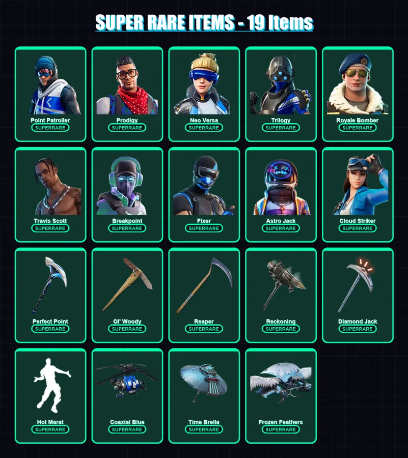 [PC] | Point Patroller | Prodigy | Neo Versa | Trilogy | Royale Bomber | 172 skin | 162 pickaxe | 140 emote | 132 glider | Lv1895
