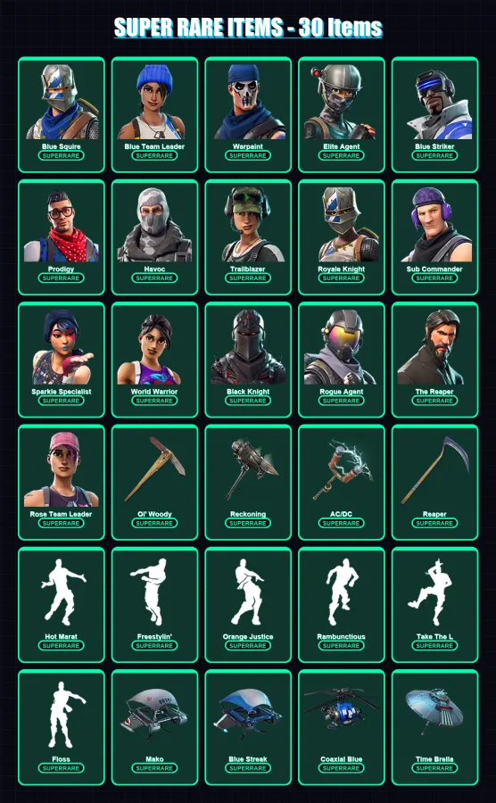 [PS4/PS5/XBOX/PC] | Blue Squire | Blue Team Leader | Warpaint | Elite Agent | Blue Striker | 134 skin | 86 pickaxe | 103 emote | 84 glider | Lv1198