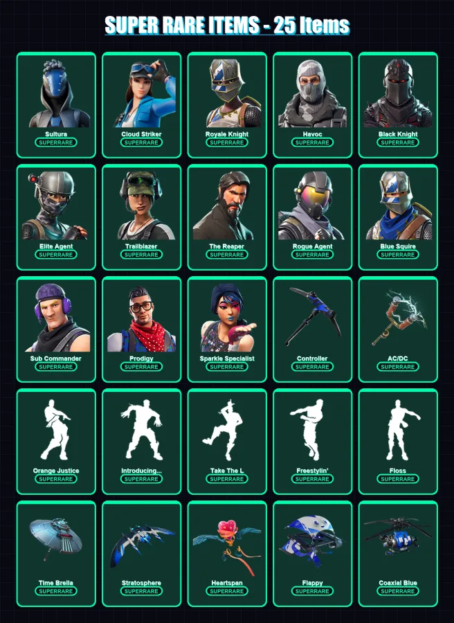 [PS4/PS5/XBOX/PC] | Sultura | Cloud Striker | Royale Knight | Havoc | Black Knight | 83 skin | 75 pickaxe | 88 emote | 74 glider | Lv1148