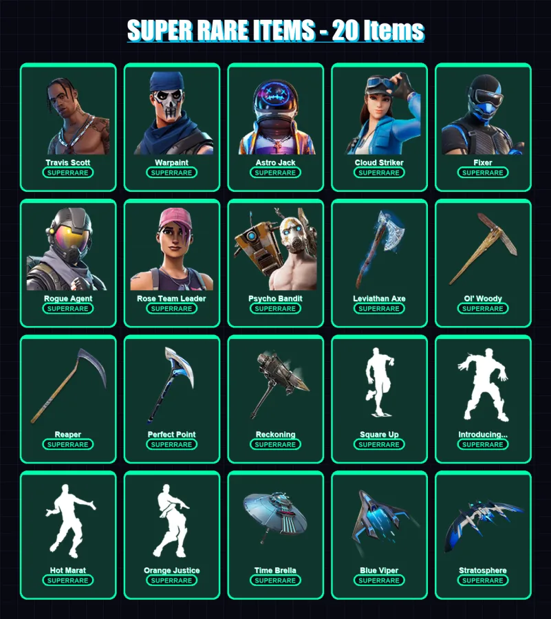 [PS4/PS5/XBOX/PC] | Travis Scott | Warpaint | Astro Jack | Cloud Striker | Fixer | 282 skin | 274 pickaxe | 232 emote | 212 glider | Lv4091