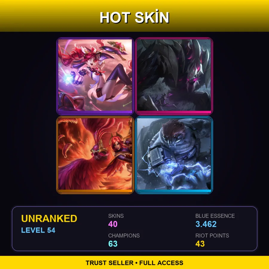 JP | Lv54 | Unranked | 40 Skin | 63 Champ