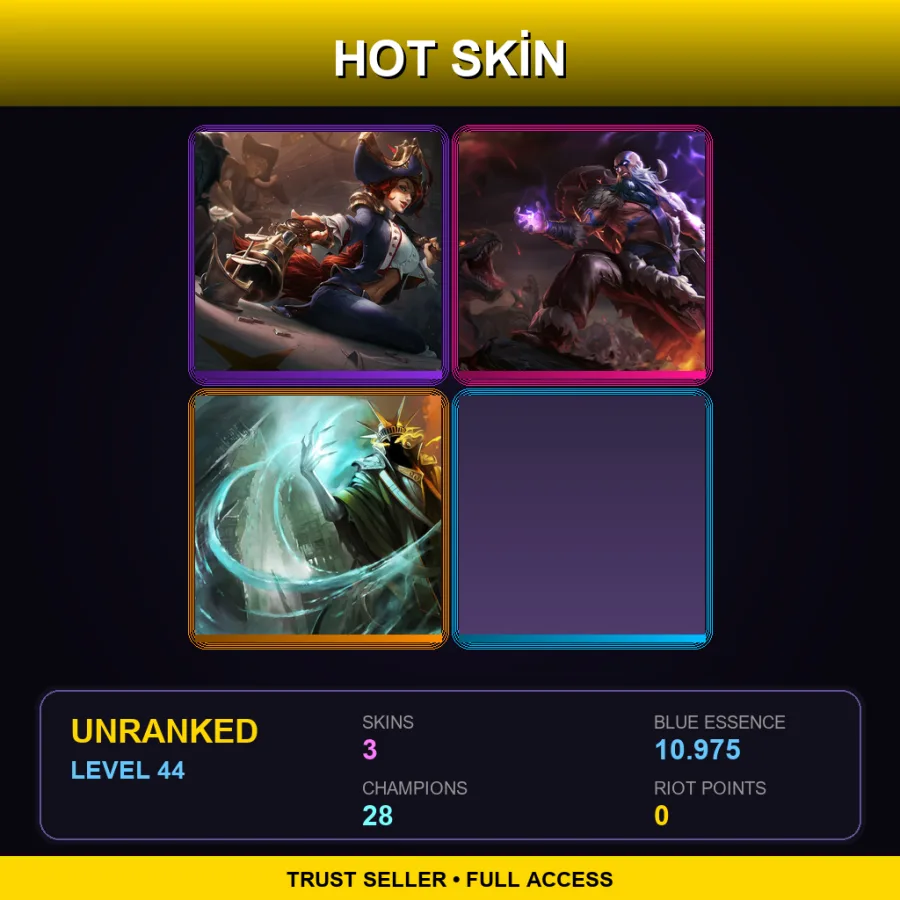 LAN | Waterloo Miss Fortune | Tribal Ryze | Statue of Karthus | 3 Skin | 28 Champ | Lv44