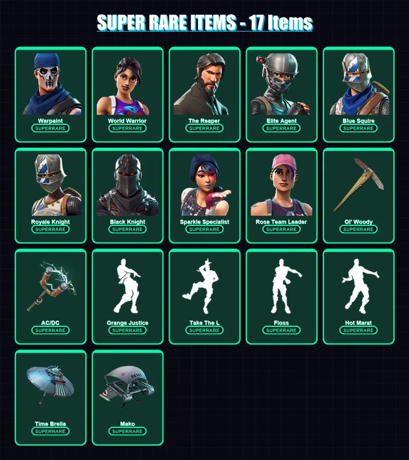 [SWITCH/XBOX/PC] | Warpaint | World Warrior | The Reaper | Elite Agent | Blue Squire | 74 skin | 93 pickaxe | 85 emote | 106 glider | Lv1475