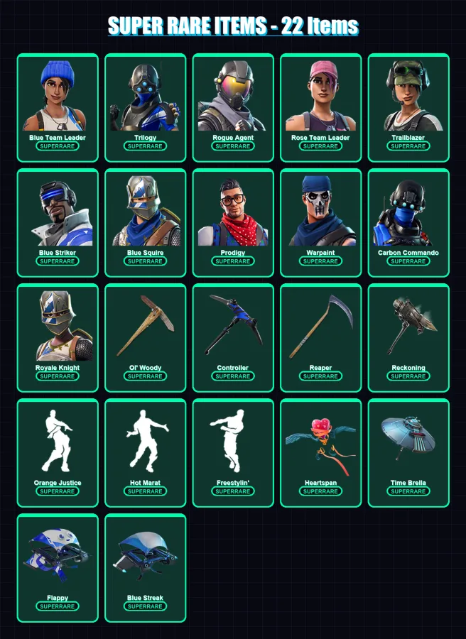 [PC/XBOX/PSN] | Blue Team Leader | Trilogy | Rogue Agent | Rose Team Leader | Trailblazer | 103 skin | 85 pickaxe | 83 emote | 85 glider | Lv1389