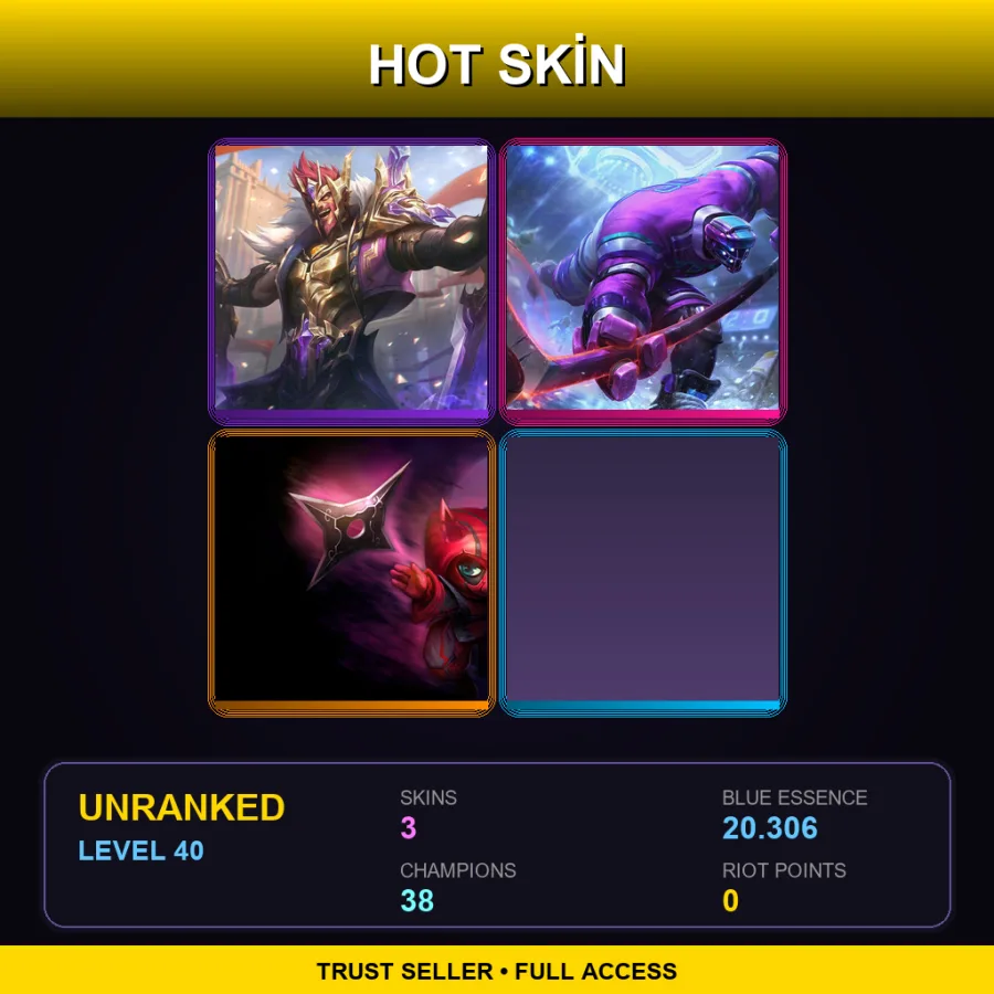 EUW | Lv40 | Unranked | 3 Skin | 38 Champ — LoL account