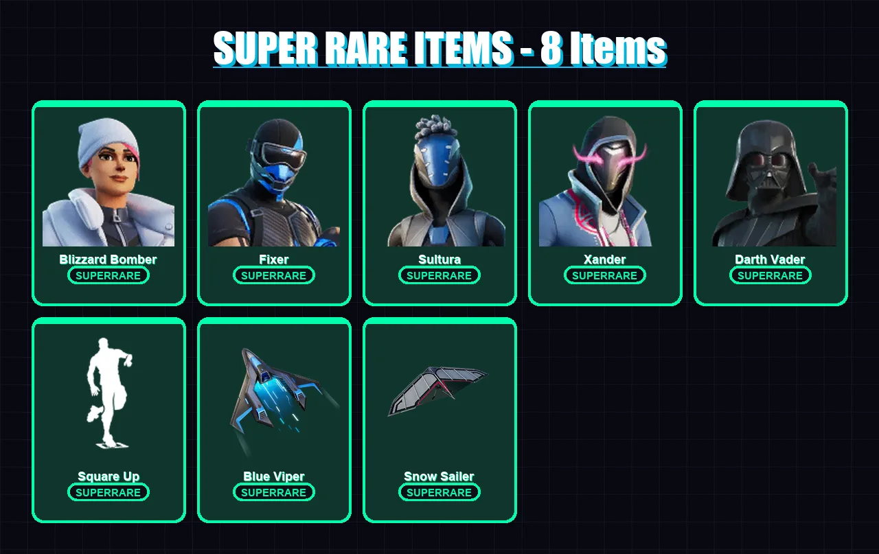 [PS4/PS5/XBOX/PC] | Blizzard Bomber | Fixer | Sultura | Xander | Darth Vader | 87 skin | 115 pickaxe | 91 emote | 95 glider | Lv1661