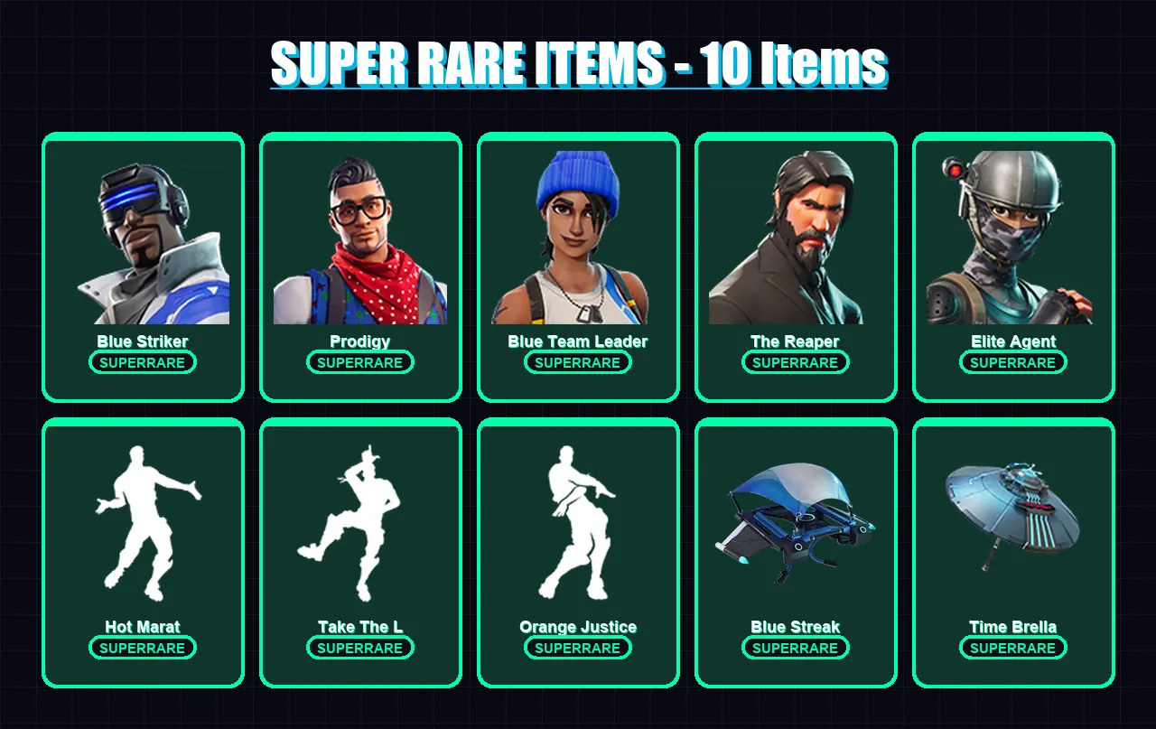[PC/XBOX] | Blue Striker | Prodigy | Blue Team Leader | The Reaper | Elite Agent | 15 skin | 20 pickaxe | 21 emote | 24 glider | Lv398