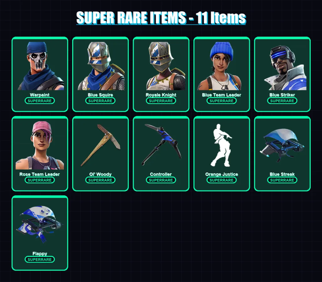 [PC/XBOX] | Warpaint | Blue Squire | Royale Knight | Blue Team Leader | Blue Striker | 19 skin | 15 pickaxe | 23 emote | 22 glider | Lv247