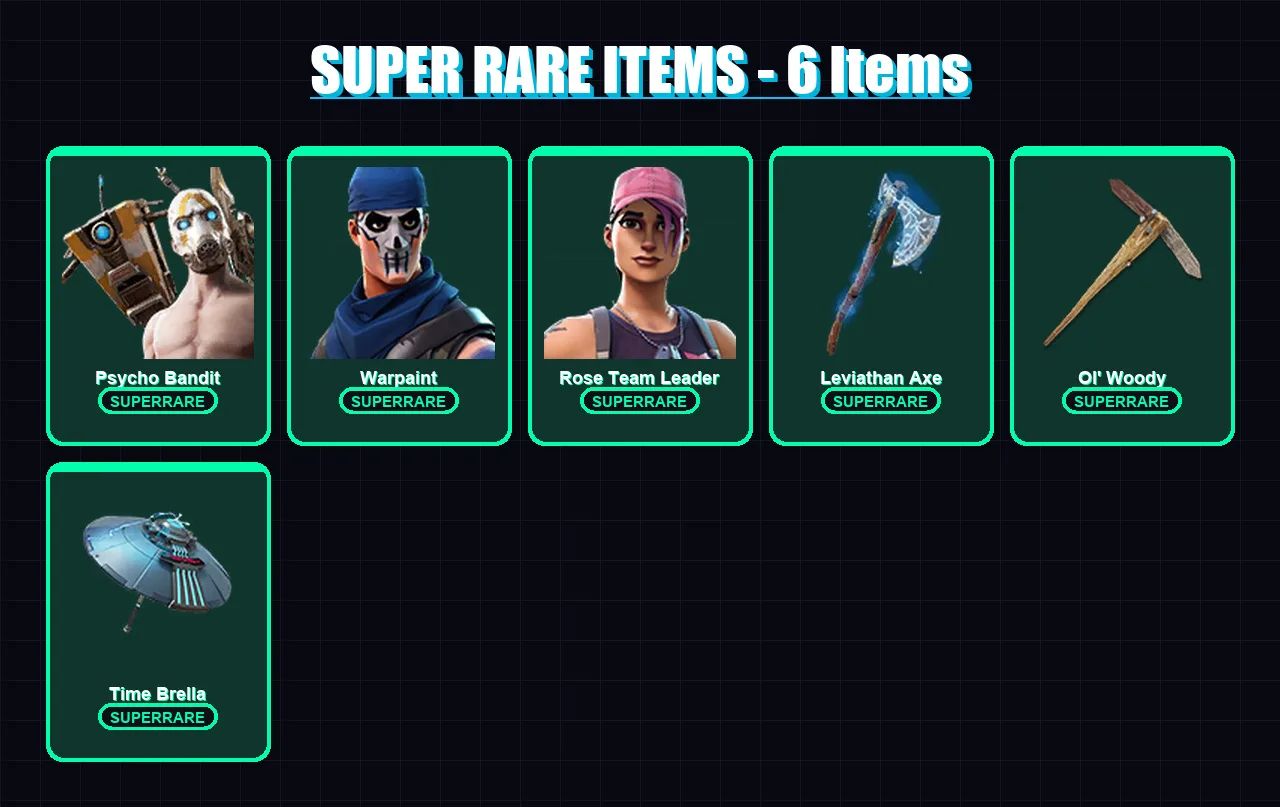 [PC] | Psycho Bandit | Warpaint | Rose Team Leader | Crackshot | Valeria | 84 skin | 141 pickaxe | 104 emote | 105 glider | Lv2160